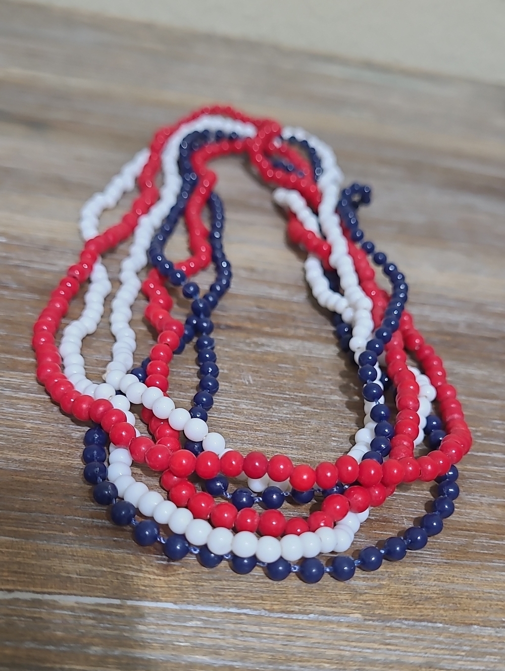 Set Of Red, White & Navy Beaded Necklaces
